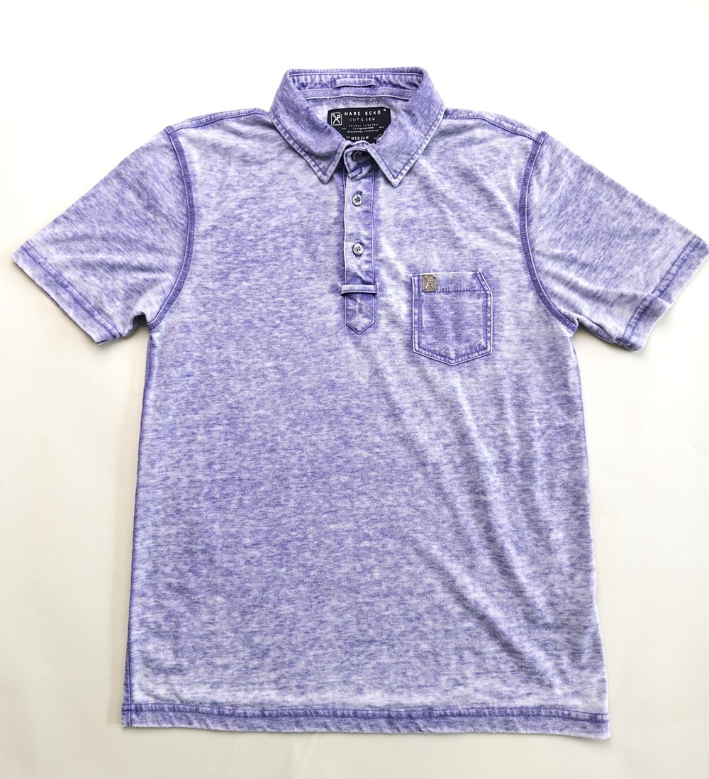 Marc Ecko Polo Shirt Mens Medium Purple Cut & Sew Pocket Casual Short Sleeve